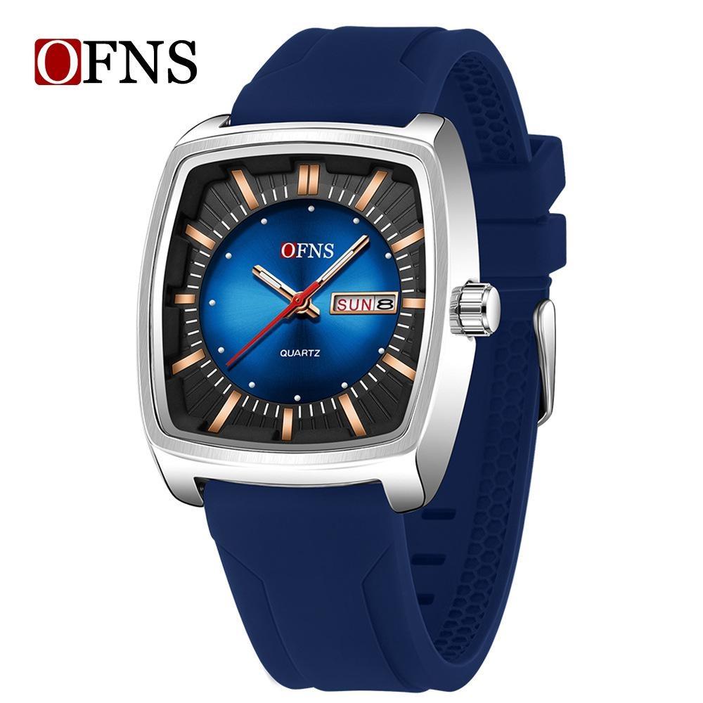 Men Watch Fashion Square Stainless Steel/Silicone Strap Waterproof Luminous Quartz Week Calendar Business Sports WristWatch