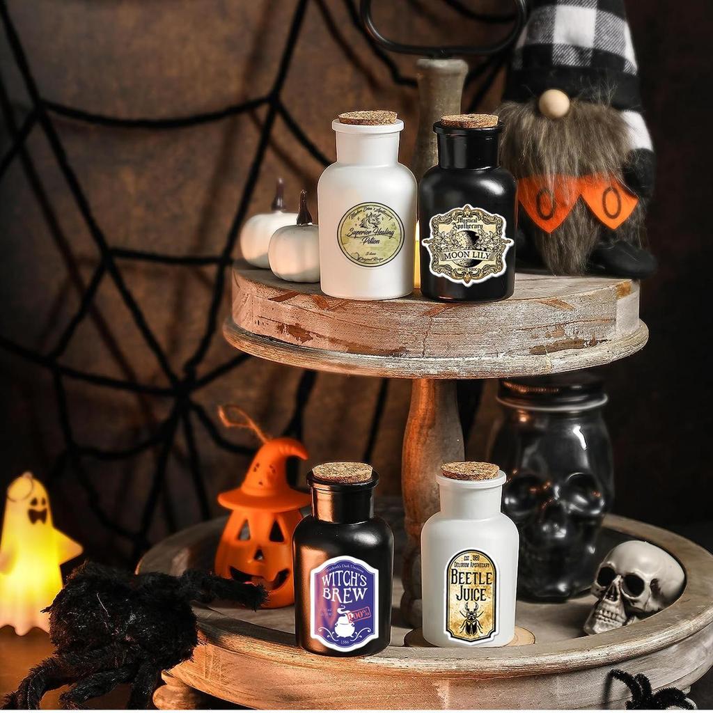 50PCS Halloween Retro Horror Gothic Wine Bottle Decals Vintage Waterproof Witch Potion Graffiti Stickers for Party Decor