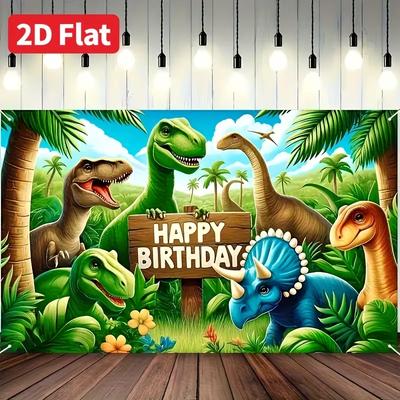 Bright Color Dinosaur Birthday Backdrop, Tropical Palm Tree Jungle Party Background for Birthday Photoshoot Wall Decor
