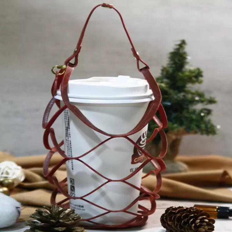 Creative Leather Mesh Cup Sleeve - Handheld PU Sleeve for Milk Tea and Coffee