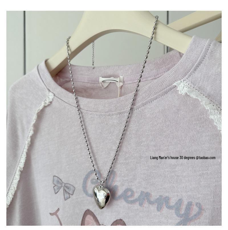 Plus Size Cherry Cat Cotton T-shirt with 3D Butterfly Design