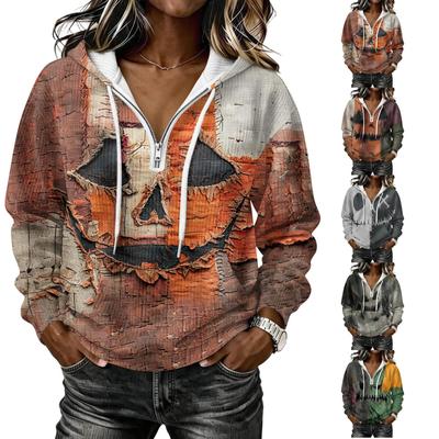 Women's Halloween Print Long Sleeve Hoodie Pullover Sweatshirt
