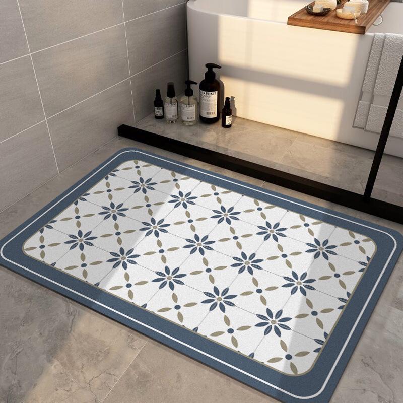 Fresh Floral Diatomaceous Earth Anti-Slip Absorbent Floor Mat for Bathroom and Entrance