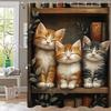 Lovely Cats outside the Window Shower Curtain, Bathroom Decorative Shower Curtain, Printed Polyester Home Curtain with Hooks