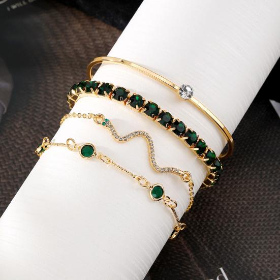 4Pcs/Set Women Bracelet Bangle Hypoallergenic Gemstone Rhinestone Snake Adjustable Faux Bracelet Golden Bangle Fashion Jewelry