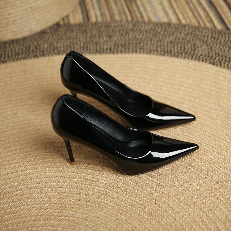 97035-1 Pointed Thin Heel French Shallow Mouth High Heels Women's New European and American Simple Pointed Versatile High Heels Women's Shoes