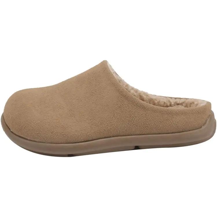 

Женские модные тапочки баотоу Зимние новые с круглым носком Замшевые с глубоким вырезом на мягкой подошве Противоскользящие износостойкие туфли на плоской подошве 35