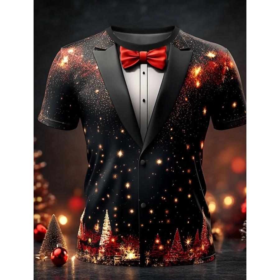 

Мужская футболка с круглым вырезом и принтом рождественской елки, снежинки, галстука-бабочки, 3D-принта, повседневная футболка с рождественской тематикой, топы с коротким рукавом L
