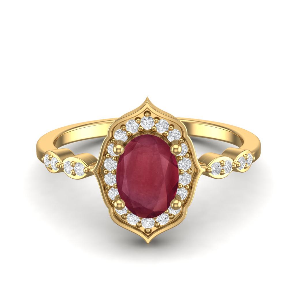 7X5 MM Oval Ruby 925 Sterling Silver Gold Vermeil Halo Engagement Promise Women Ring
