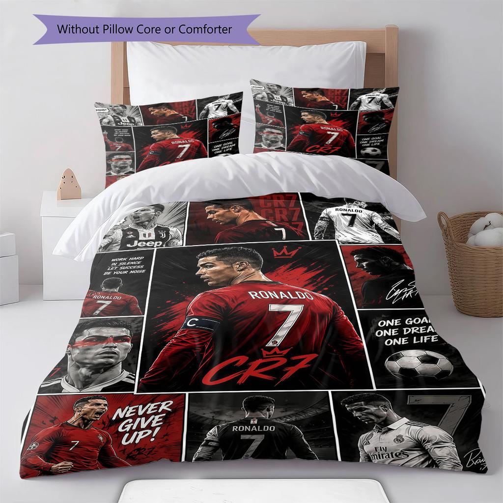 CR7 Cristiano Ronaldo Pattern Bedding,Quilt Set Quilt Cover Pillowcase Home Birthday Gift(1 * Duvet Cover + 2 * Pillowcase, Without Core)