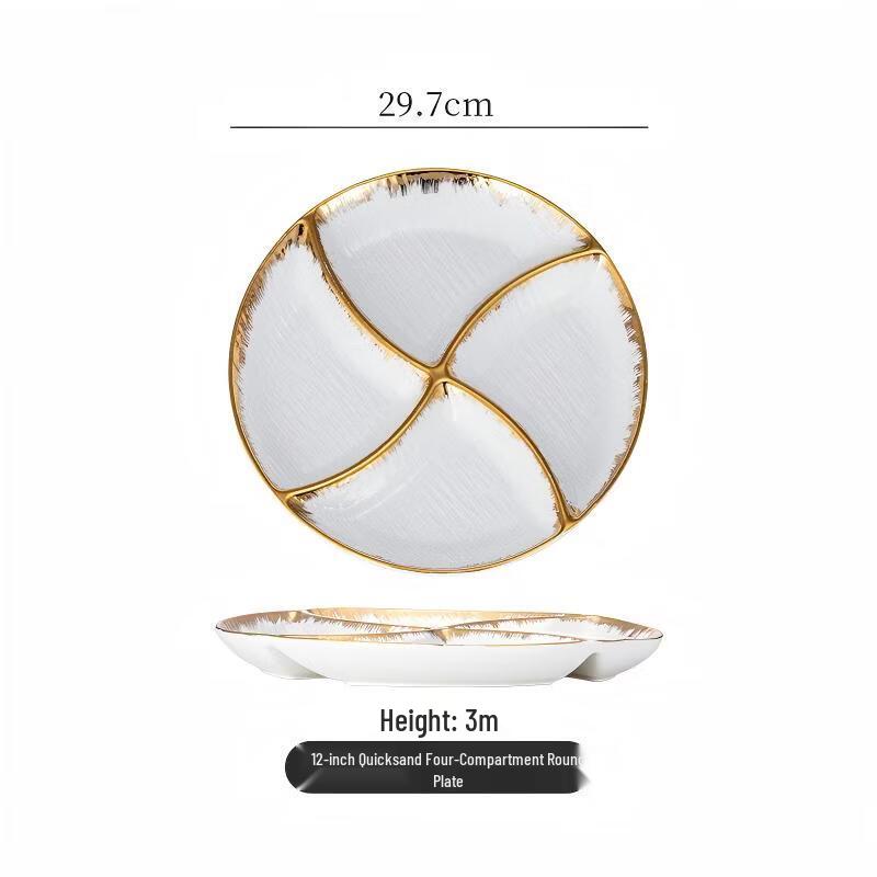 12-inch Ceramic Four-Compartment Dining Plate