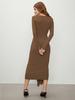 European & American Women's Square Neck Long Sleeve Dress - Spring/Summer, High Waist, Mid-Length Skirt