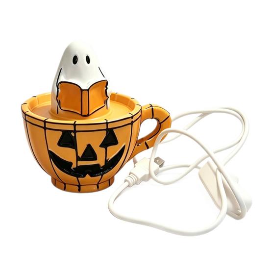 Cute Halloween Ornament Ghost Reading Night Light, Pumpkin Cup LED Table Lamp with Decor USB, Spooky Desk for Bedroom Office, Trick or Treat белый