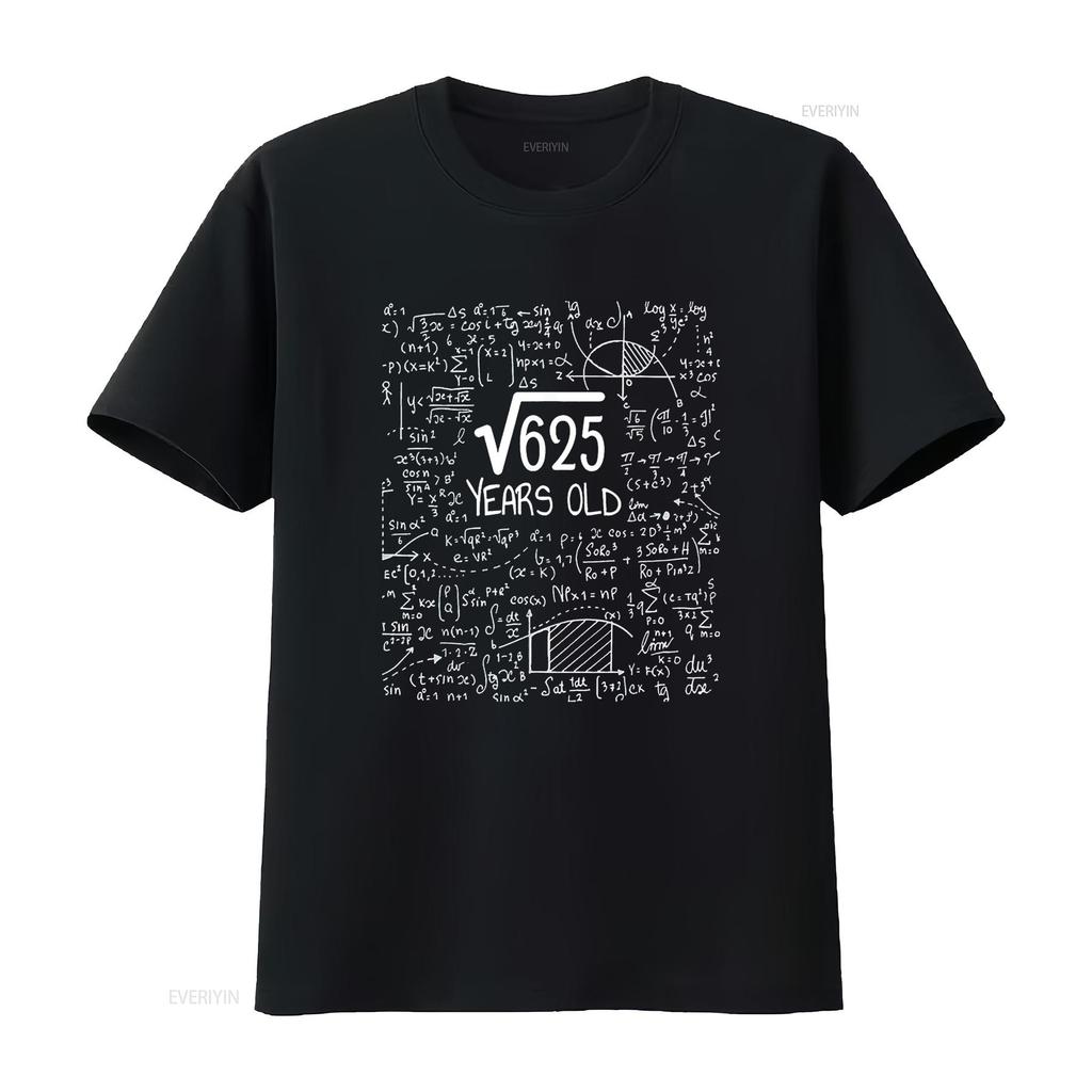 Womens 25Th Birthday Square Root Of 625 25 Years Old T Shirt Black 2XL vintage Washed Breathable fashion Top For Everyday Wear