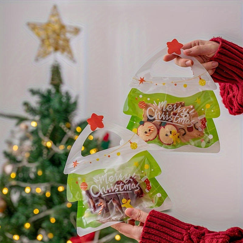 25Pcs/Pack Christmas Gift Bags Set with Santa Elk Snowflake Pattern Thickened Non-Woven Waterproof Tote Bags for Kids Holiday Party