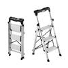 3 Step Ladder, Folding Step Stool with Wide Anti-Slip Pedal and Comfort Handgrip, 150 Kg Capacity Portable Aluminum Stepladder