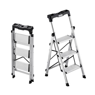 3 Step Ladder, Folding Step Stool with Wide Anti-Slip Pedal and Comfort Handgrip, 150 Kg Capacity Portable Aluminum Stepladder