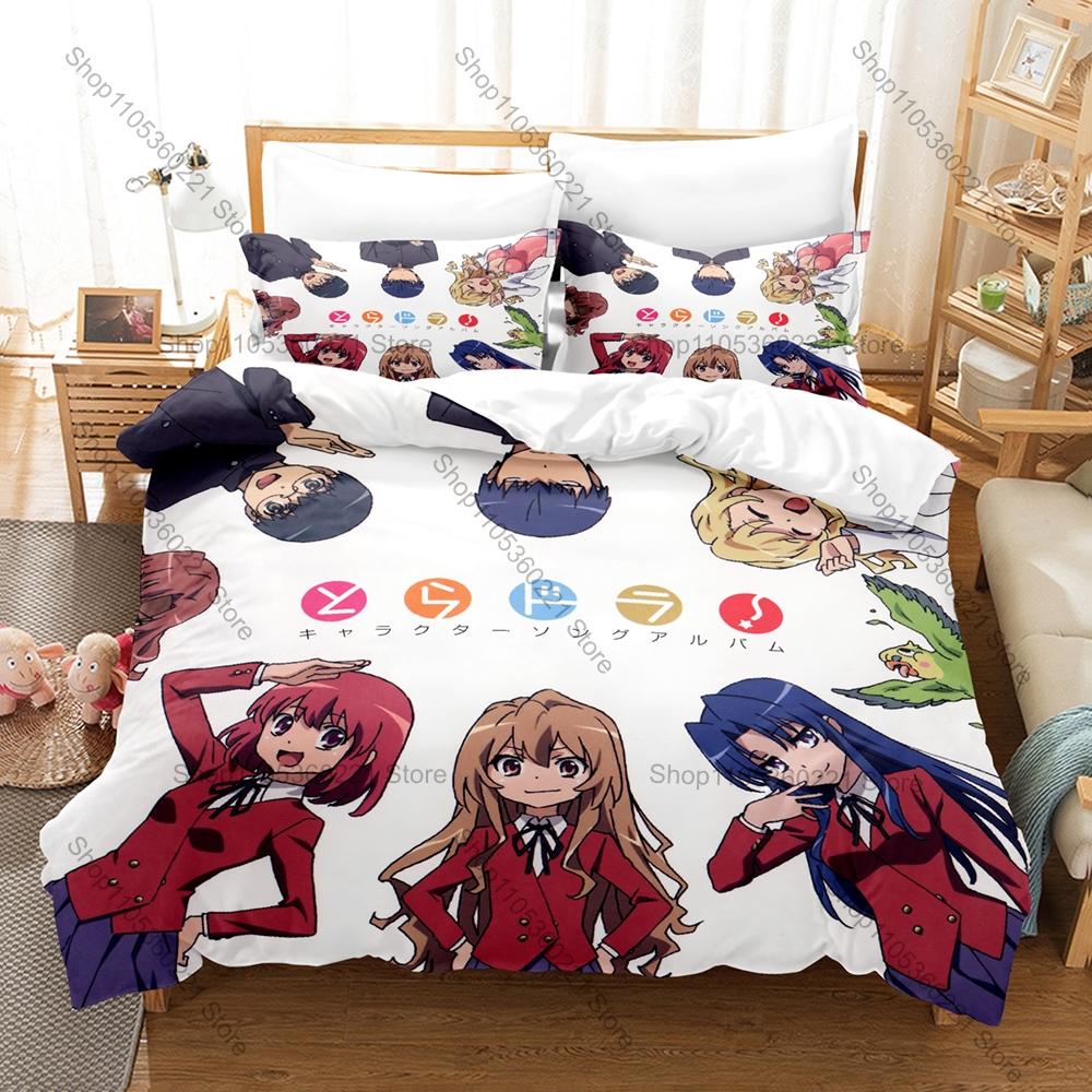 Toradora 3PCS Bedding Set Taiga Aisaka Ryuuji Print Soft Microfiber Duvet Cover Pillowcase Bedroom Decor