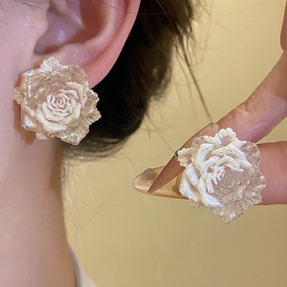 Rose Flower Flower Earrings Resin Women Earrings Exquisite Floral Stud Earrings  Women
