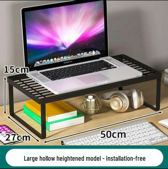 Adjustable Desktop Monitor Riser & Laptop Cooling Stand with Storage & Keyboard Tray