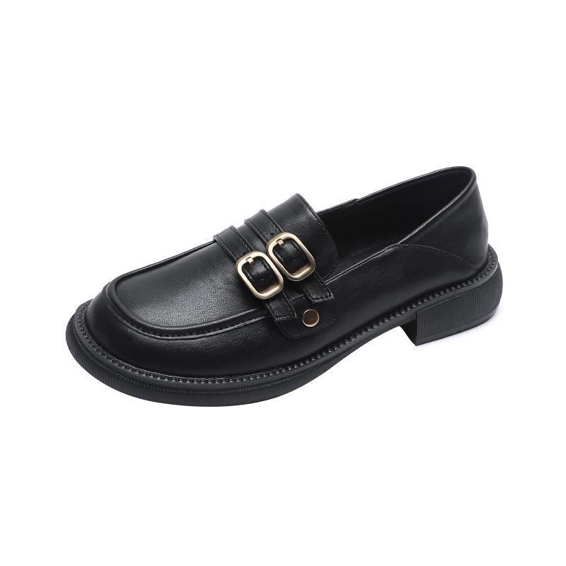 Low-heeled British Small Leather Shoes Women's Spring Summer One-pedal Single Shoes Classic College Style Big Head Shoes Tide