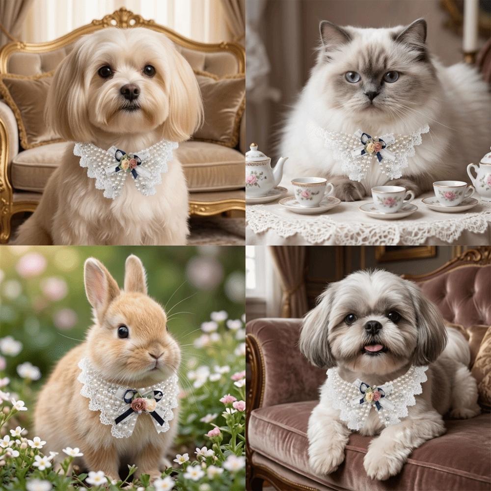 Bow Shape Pet Necklace Soft Liner Dog False Neck Band Pearl Bow Neck Band  Small Medium Breed