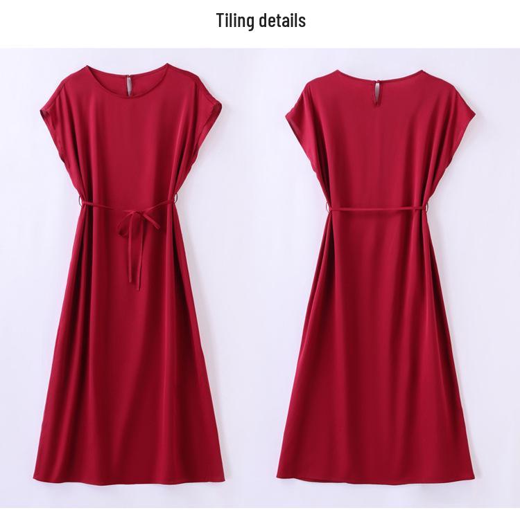 Elegant 2026 Mulberry Silk A-line Midi Dress - Fashionable Round Neck Design