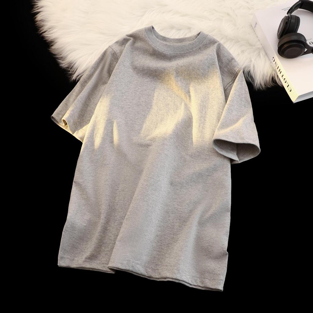 Unisex Japanese Retro Solid Color Round Neck T-Shirt, 300g Heavy Pure Cotton, Casual Short-Sleeve Design.
