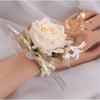Luxurious Artificial Flower Bride Wrist Flower Chest Corsage With Golden Foliage Design Wedding Party Wrist Jewelry