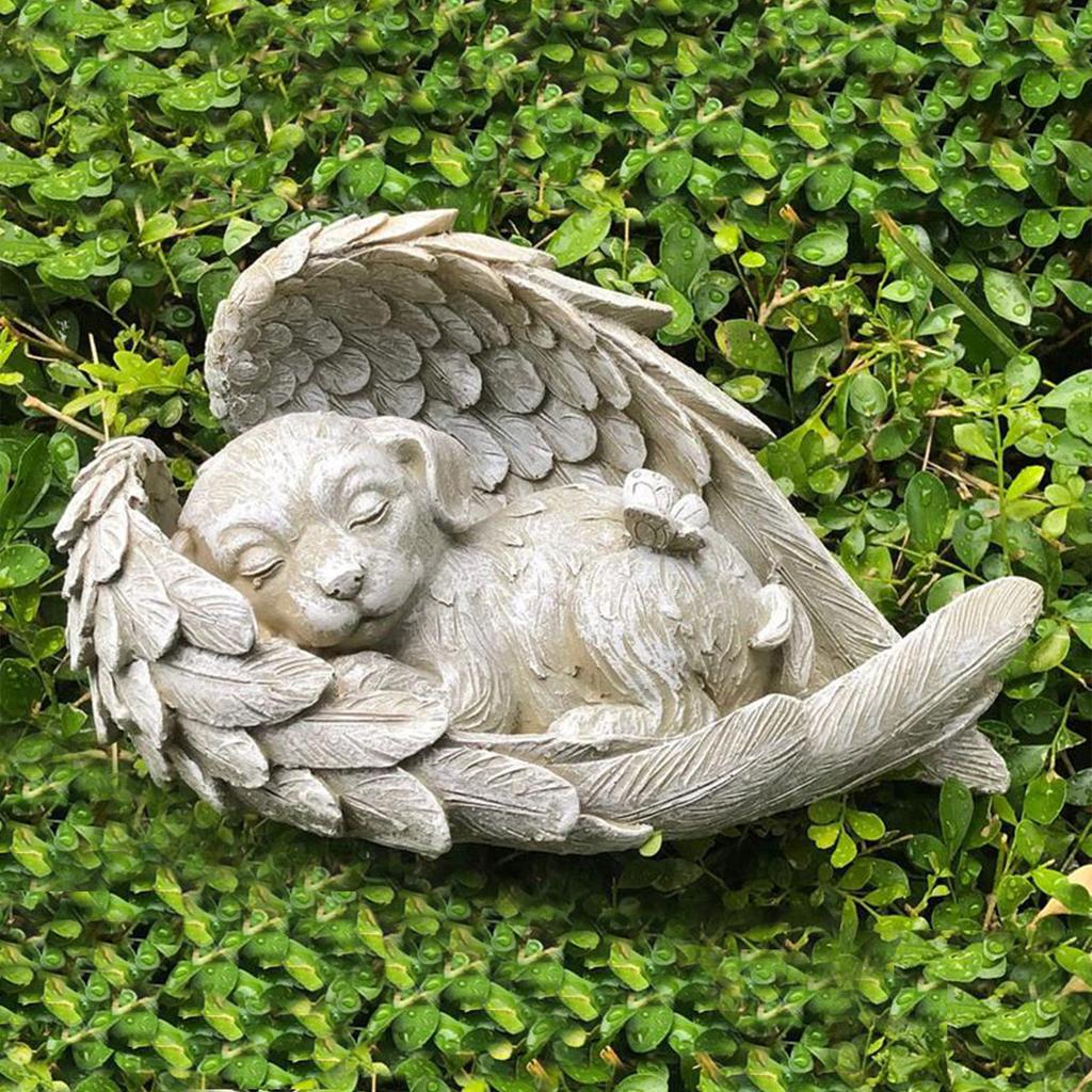 Angel Dog Cat Decoration Statue Resin Pet Memorial Statue Outdoor Garden Home Ornament Sleeping Angel Wing Sculpture