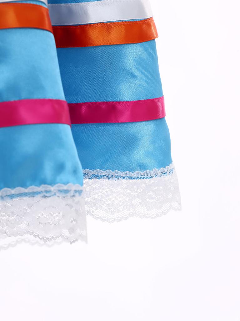 Girls Mexican Dress Set Off Shoulder Ruffled Top Elastic Waistband Lace Ribbon Trim Skirt