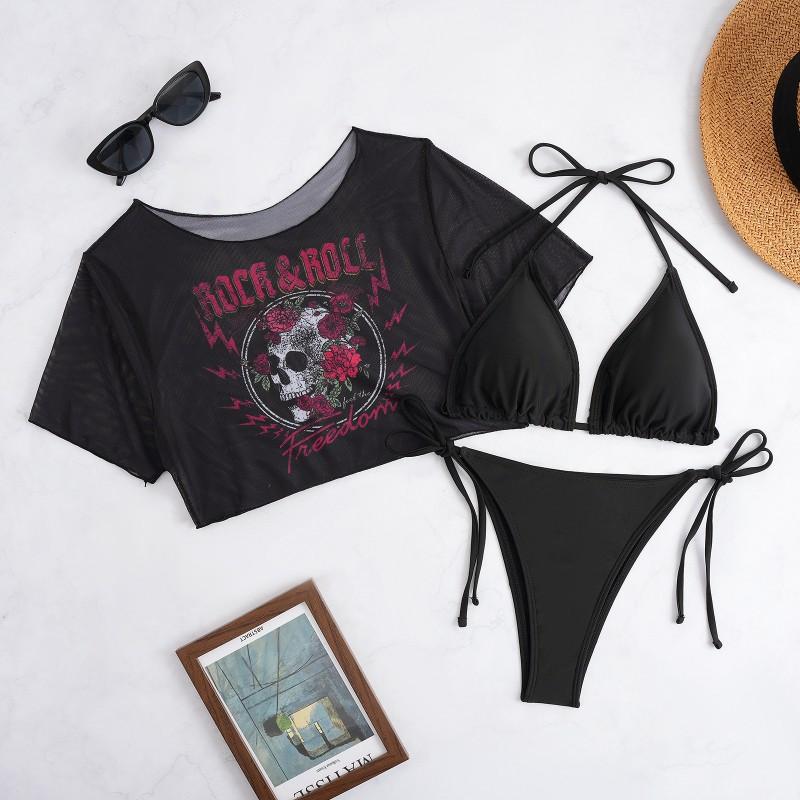 Rétro Américain Coton Court Hot Girl Bikini Femme Imprimé T-shirt Manches Courtes