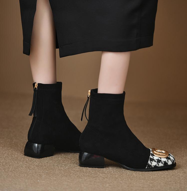 fashion Women's Mid Heel Chelsea Boots Thick Suede Ankle Shoes 2024 Winter Fashion New Zipper Boots High Heels