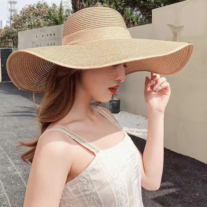 Women's Summer Beach Outing Wide Brim Beach Hat Sun Protection Sunshade Vacation Versatile Wide Brim Woven Foldable Straw Hat