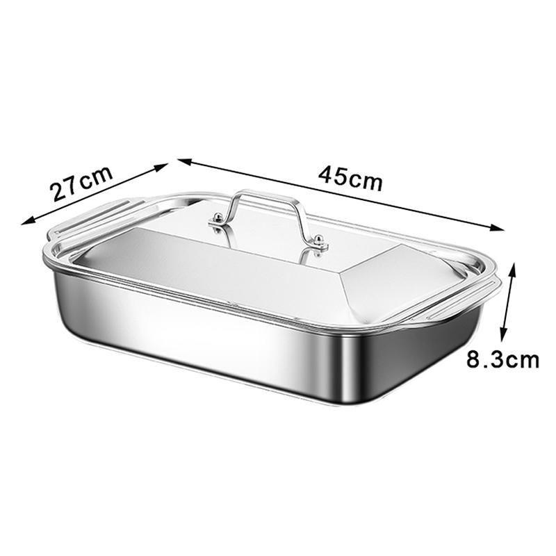 Stainless Steel Baking Pan With Lids Deep Dish For Fish/Pasta/Grilling Oven & Dishwasher Safe Cookware