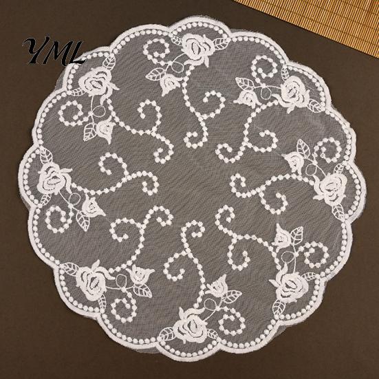 Retro European Style Table Linens Lace Placemat, White Floral Doilies, Embroidered Mat, Elegant Photo Backdrop Prop Sheer Mesh Doily for Tea