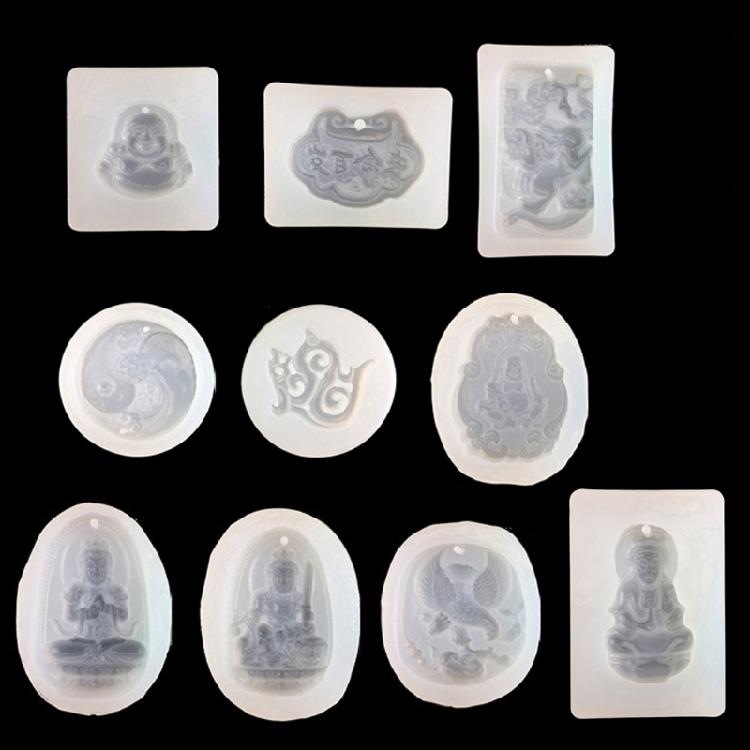 

10 Styles Guanyin Buddha Resin Casting Molds Chinese Amulet Silicone Mold Charms 1