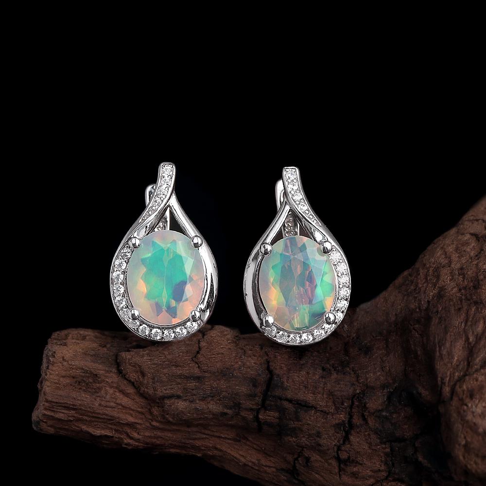 Colorful natural oval 8*10mm ethiopia opal ring earrings 925 sterling silver luxury fine jewelry set for women's engagement gift