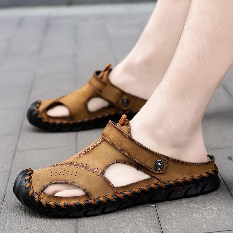 Big Size 47 Men Leather Sandals Summer Classic Men Shoes Slippers Soft Sandals Men Roman Comfortable Outdoor Walking Footwear