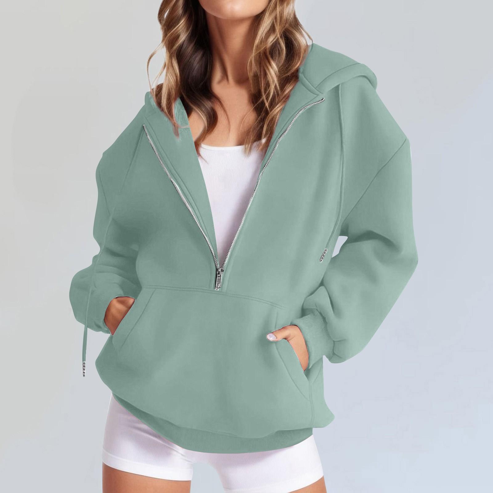 

Женская мода повседневное длинный рукав карман шнурок с капюшоном на молнии толстый пуловер толстовка L