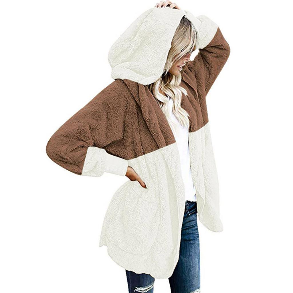 Módní Dámská plyšová kardiganová bunda s kapucí Ležérní bunda s volným prošíváním