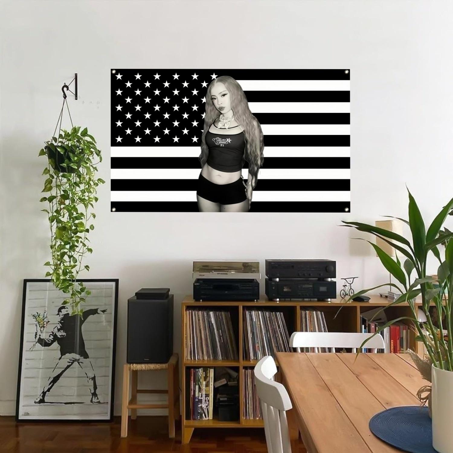 

Ice Spice American Flag Tapestry Black White Striped 4 Grommets Durable Polyester for Dorm Outdoor Party Graduation Gift 74x94cm(29x37in)