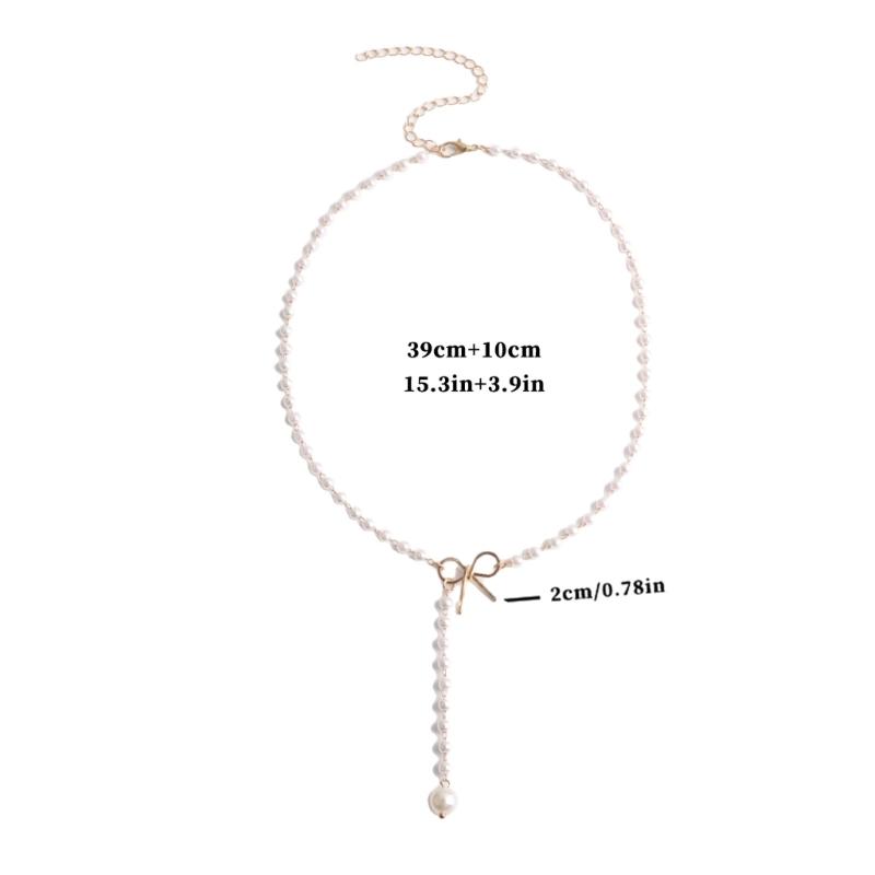 Sweet Bowknot Tassels Pendant Necklace Fashion Pearls Chain Choker Simple Collar Necklace Clavicle Chain Party Jewelry