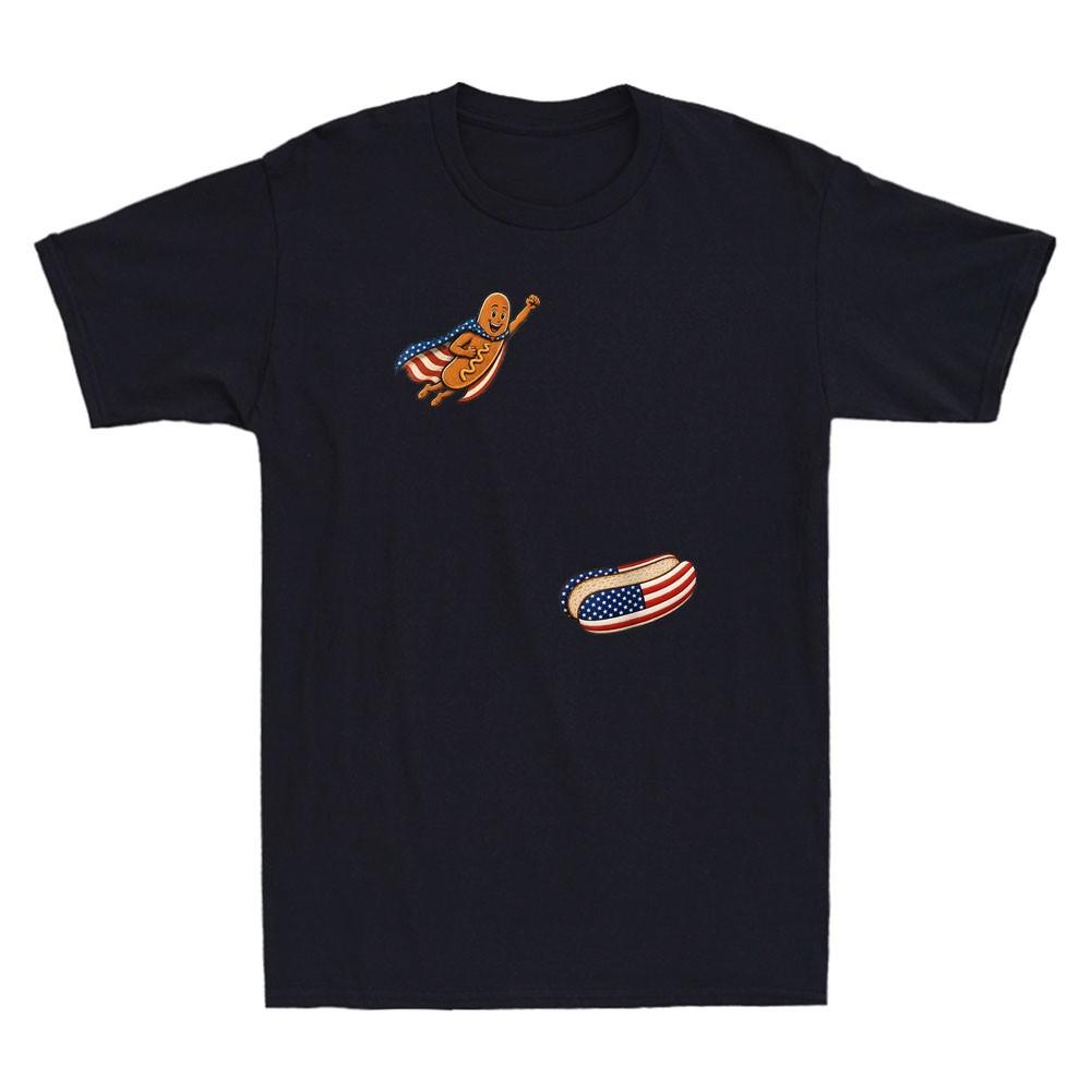 Hot Dog Jumping Into Bun Sausage BBQ Funny 4th of July Patriotic Men s T-Shirt M