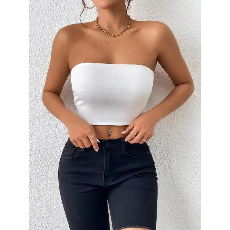 Sexy Bodycon Crop Tube Top, Solid Stretchy Tube Top, Casual Every Day Tops, Women's Clothing