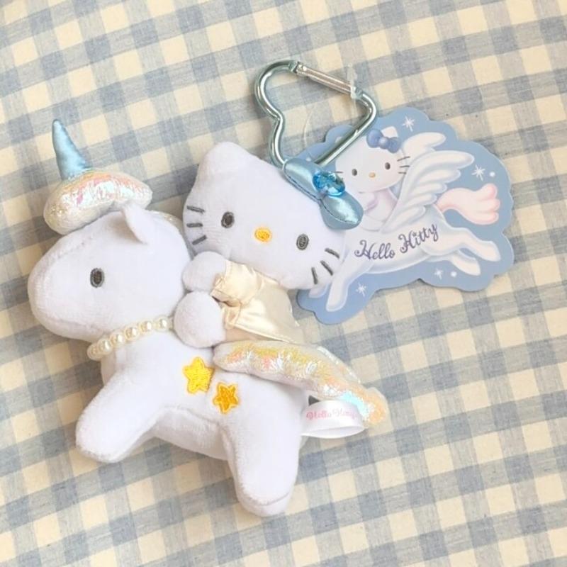 New 12cm Sanrio Plush Doll Keychain Hello Kitty Keyring Kawaii Unicorn Stuffed Bag Charm Surprise Birthday Gifts Sweet Pendant