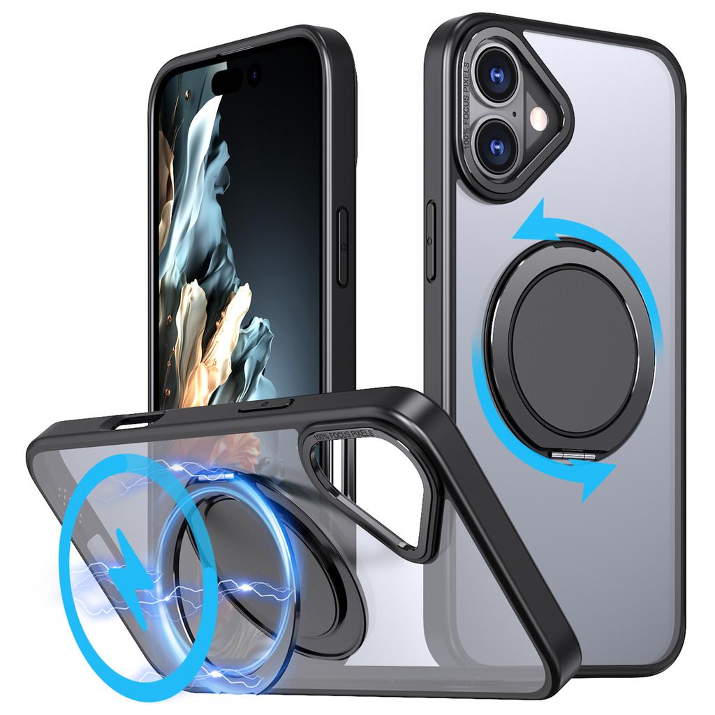 For iPhone 16 Phone Case Ring Kickstand Back Cover Compatible with MagSafe