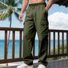 Men Winter Spring Cargo Pants with Multi Pockets Elastic Waist Straight Loose Street Style Sport Trousers