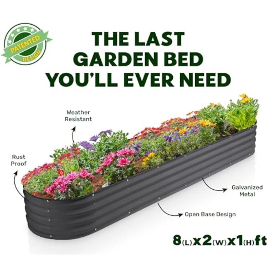 Galvanized Raised Garden Beds Outdoor 8×2×1 ft Planter Raised Beds for Gardening Vegetables Flowers Large Metal Garden Box Gray