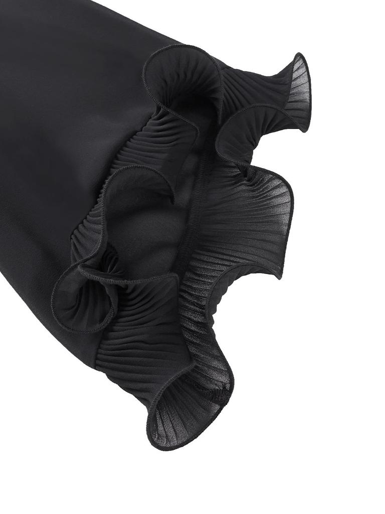 Women's Plus Size Waist-Cinched Black Suit Set with Ruffle Sleeves and 3D Flower Blazer